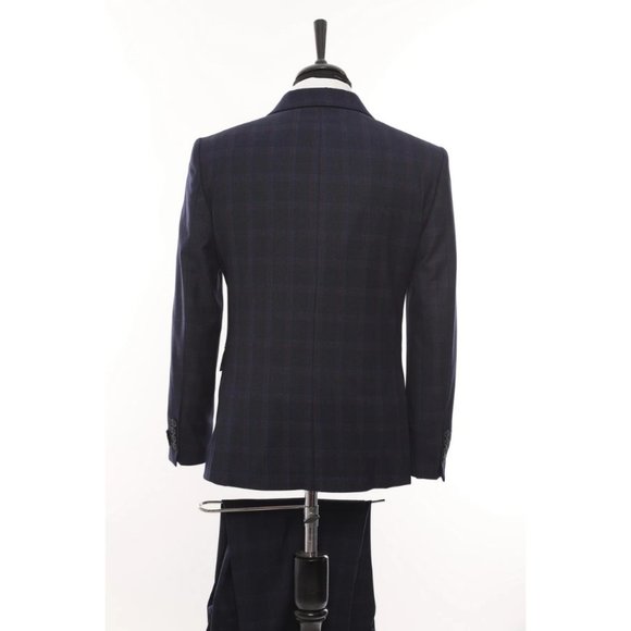 Derman Darkblue Square Patterned Fabric 3 Piece Suit - Picture 5 of 6